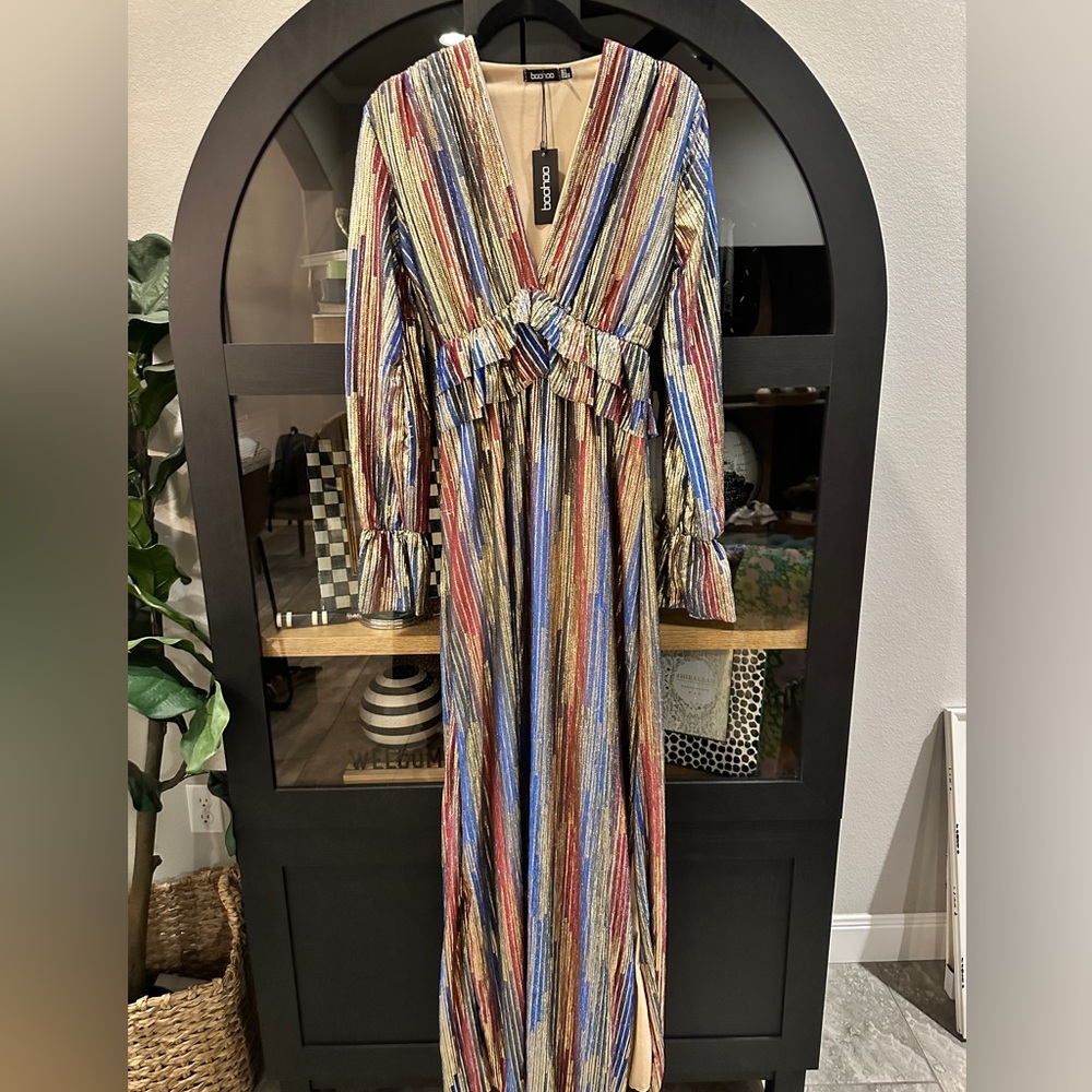 boohoo gold metallic dress | size small